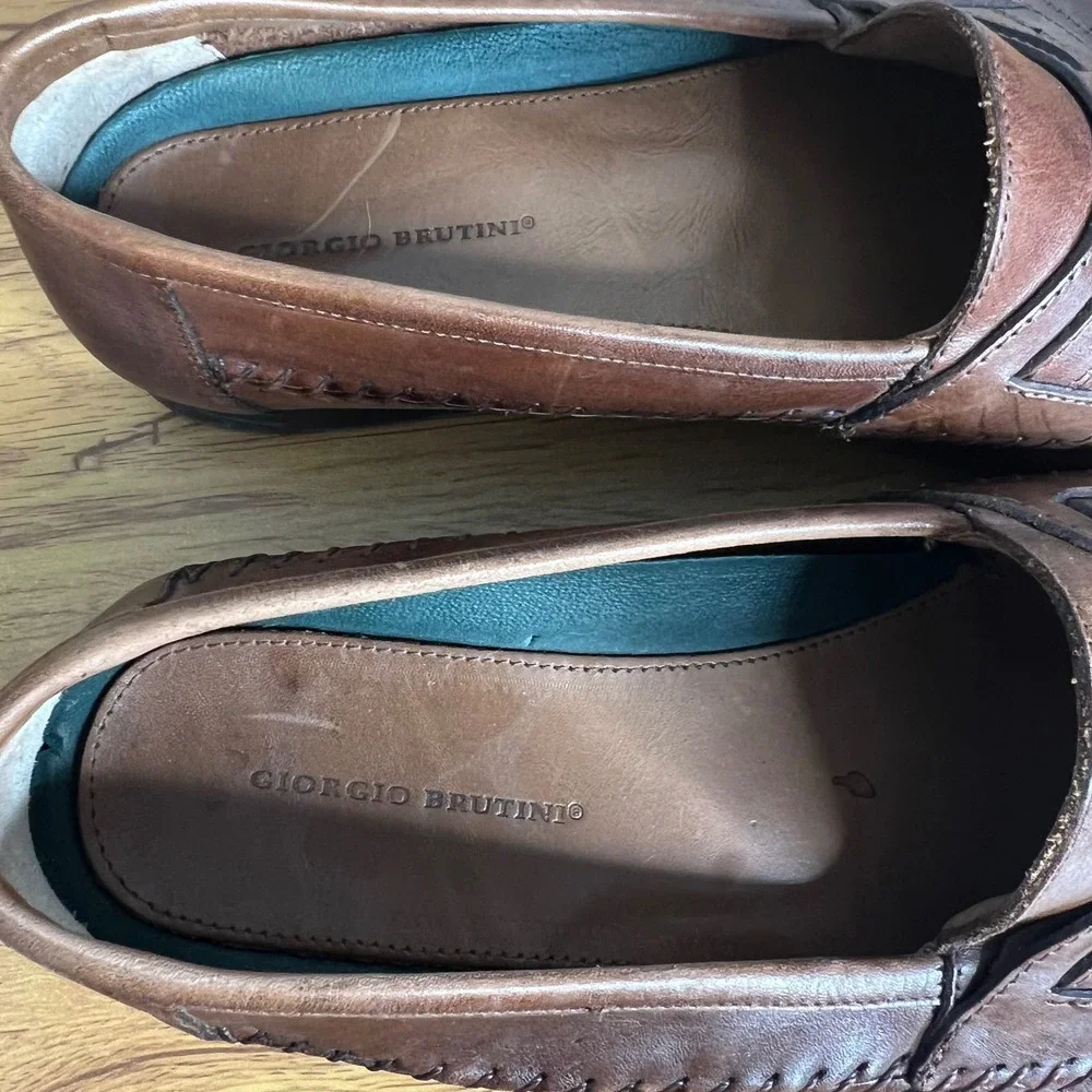 Giorgio Brutin Tassel Kiltie Woven Loafers Mens Size 11 Leather Aruba Brown